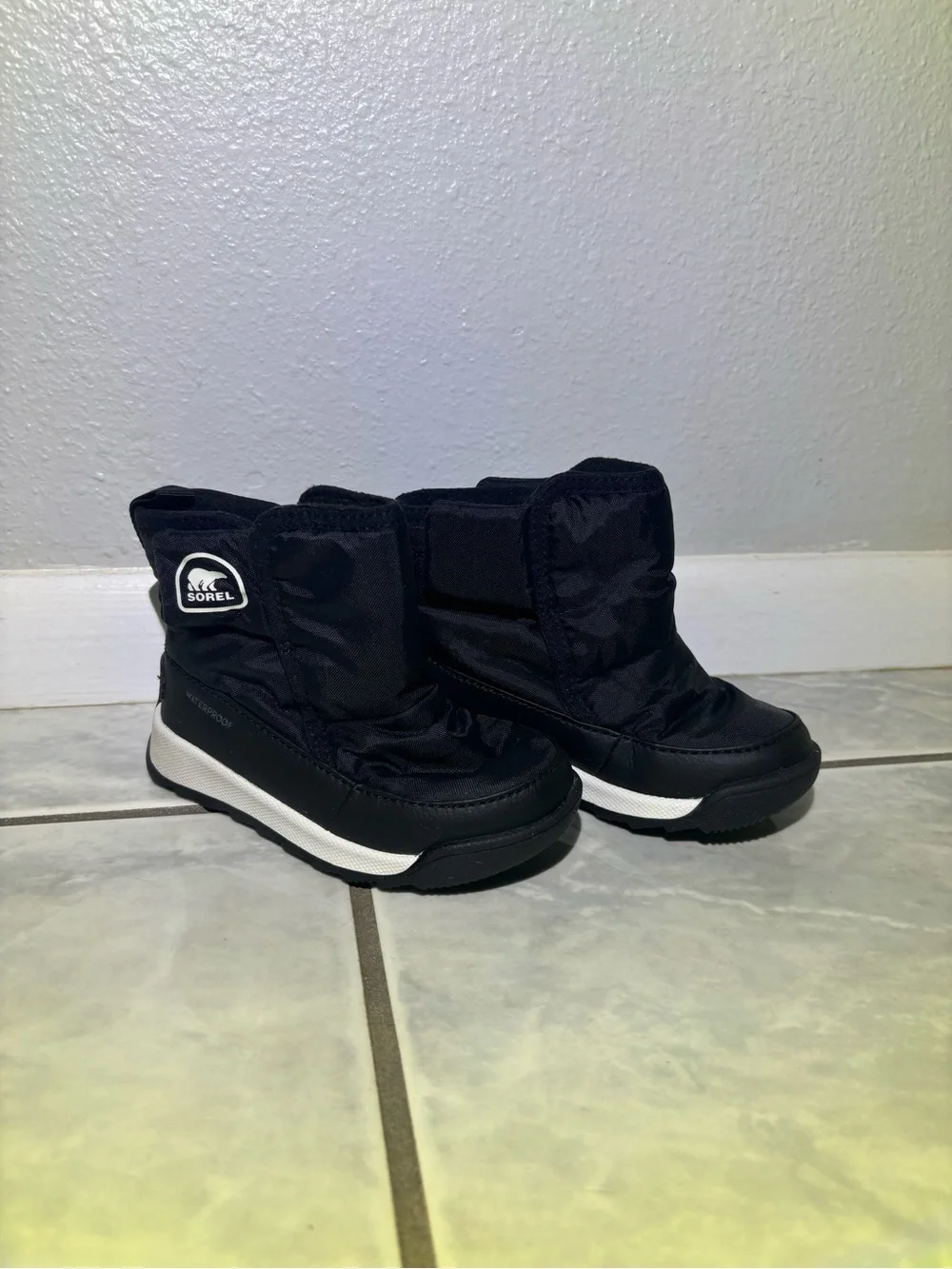 Sorel Toddler Black Snow Boots with White Trim